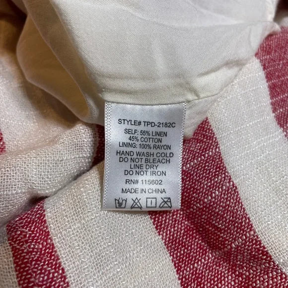 #0152 Skylar+Madison Red &White Linen Cotten Blend Spaghetti Strap Top-M - Picture 4 of 7